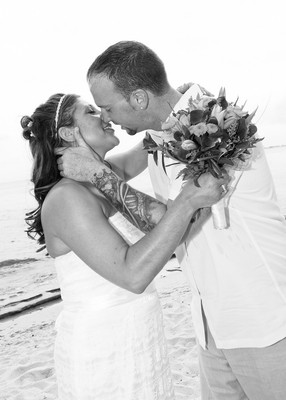 wedding bride and broom almost kissing