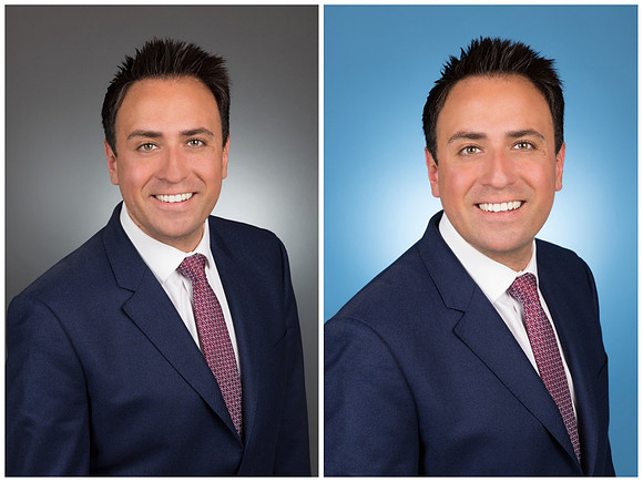 Man Headshot Portrait with Gray and blue Background