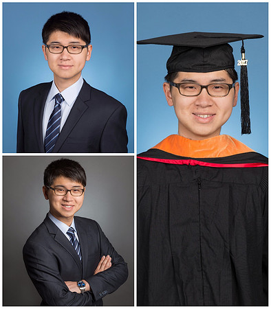 Graduation Portrait and headshot in Studio with Blue and gray background