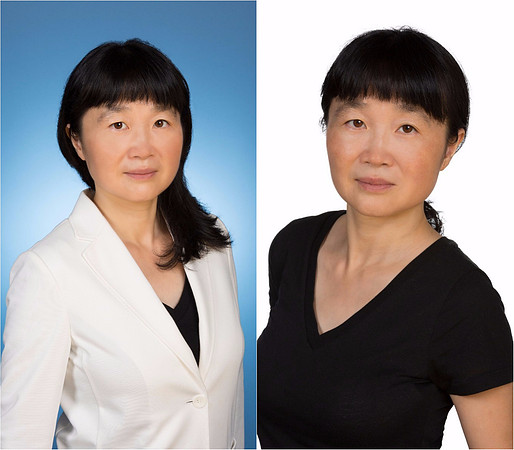 Corporate Woman Headshot Studio with pure blue and white background