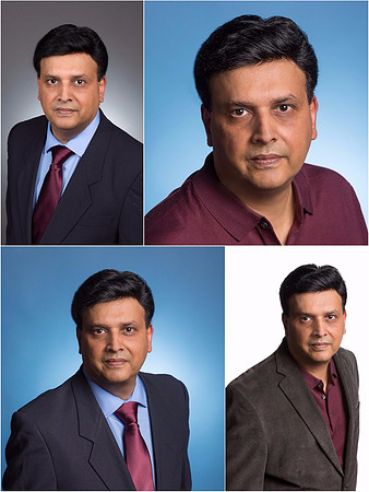 Professional and casual man portrait in studio with gray, white,blue background