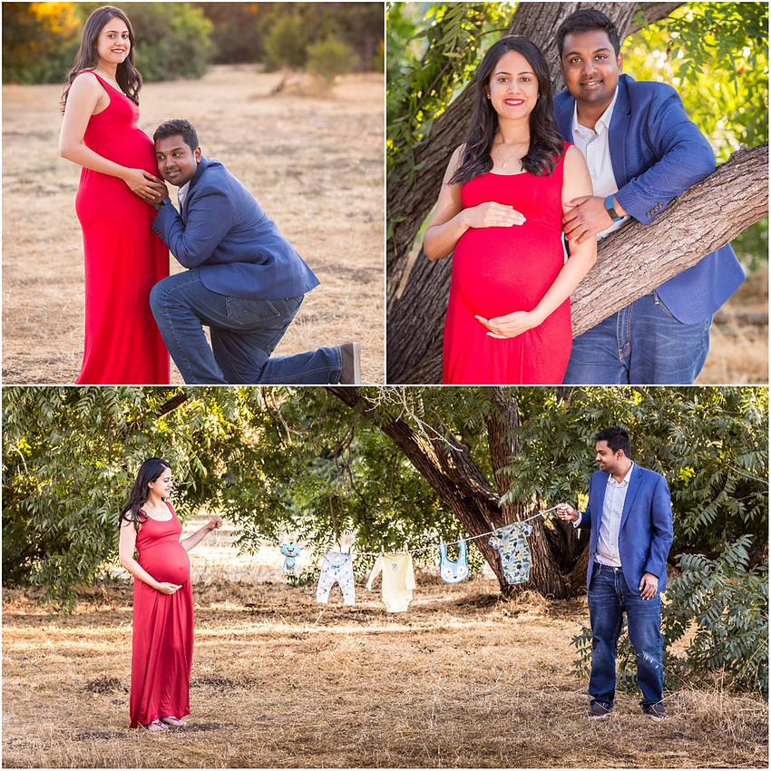 collage maternity woman in red dress