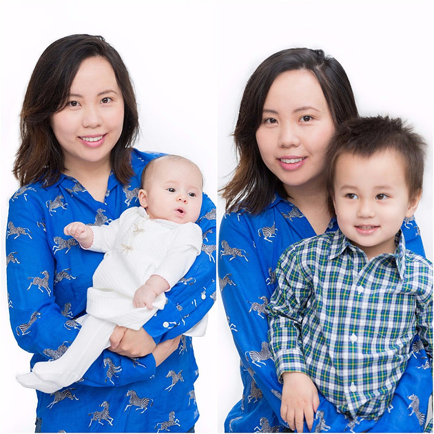 mother and children portrait against white backdrop
